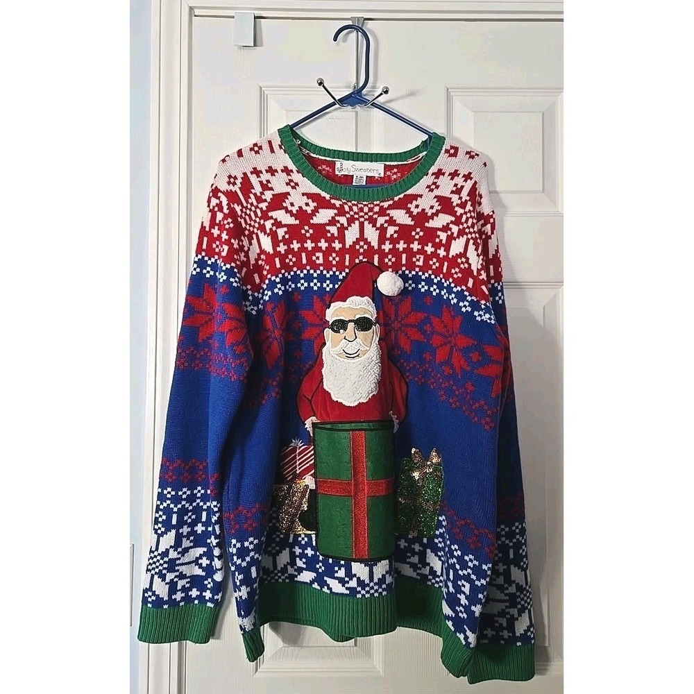 Jolly Sweaters Ugly Christmas Sweater Size XL‎ (46/48) Mens Has Santa & Sequence